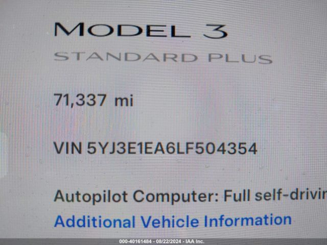 5YJ3E1EA6LF504354 Tesla Model 3 Standard Range Plus Rear-wheel Drive/standard Range Rear-wheel Drive