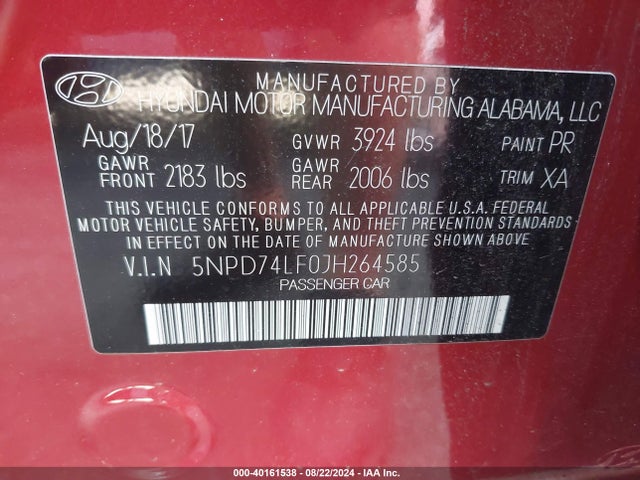 Hyundai ELANTRA SE 2018 5NPD74LF0JH264585 Image 9