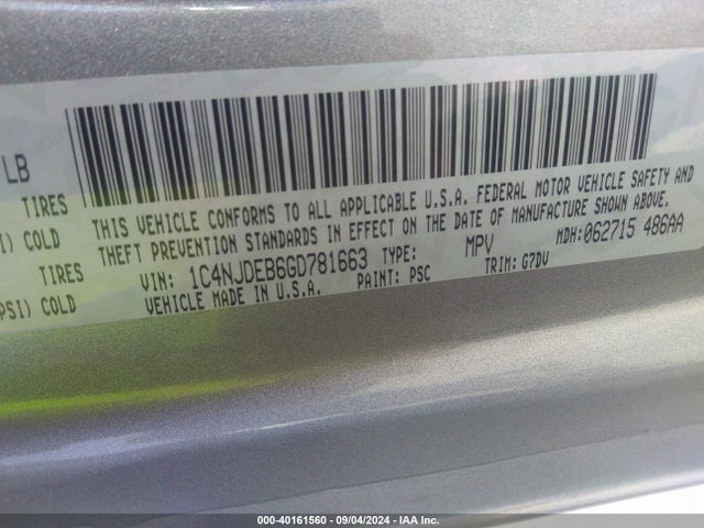 1C4NJDEB6GD781663 Jeep Compass Latitude