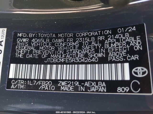 Toyota Corolla Hybrid Le 2024 JTDBCMFE5R3042640 Image 9