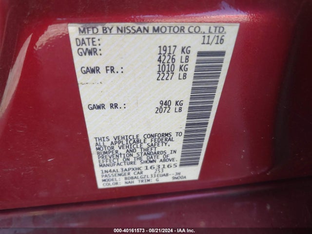Nissan Altima 2.5 S 2017 1N4AL3APXHC163165 Image 9