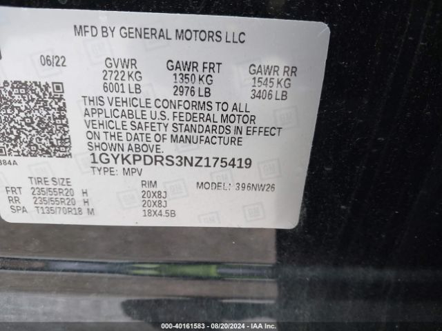 1GYKPDRS3NZ175419 Cadillac Xt6 Awd Premium Luxury