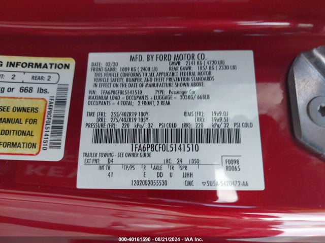 Ford Mustang Gt Premium Fastback 2020 1FA6P8CF0L5141510 Image 9