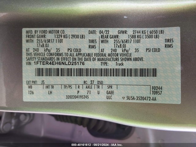 Ford Ranger Xlt 2022 1FTER4EH6NLD25176 Image 9