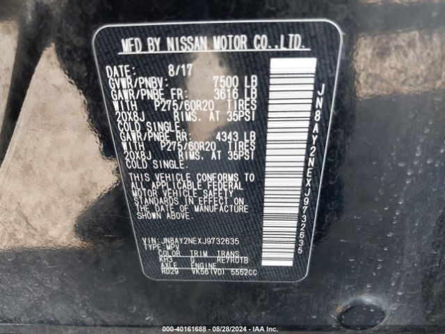 JN8AY2NEXJ9732635 Nissan Armada Platinum