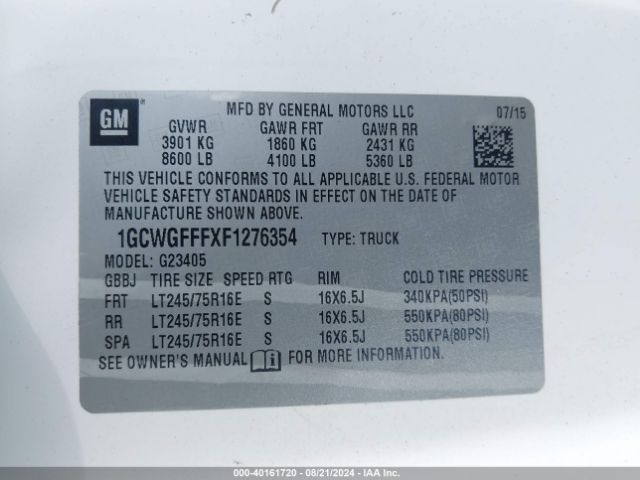 1GCWGFFFXF1276354 Chevrolet Express 2500 Work Van