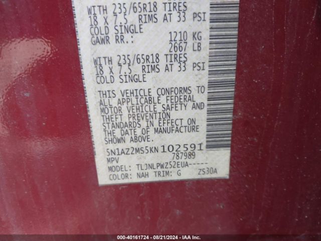 5N1AZ2MS5KN102591 Nissan MURANO S