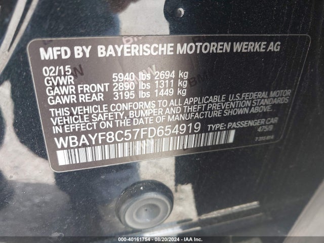 BMW 750li Xdrive 2015 WBAYF8C57FD654919 Image 9