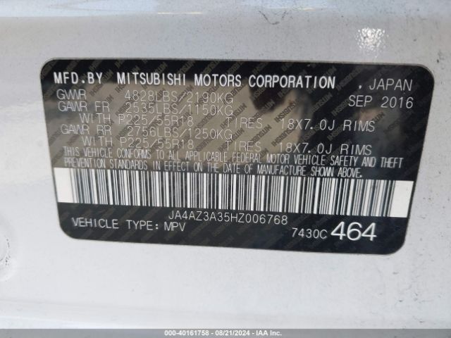 JA4AZ3A35HZ006768 Mitsubishi Outlander Sel