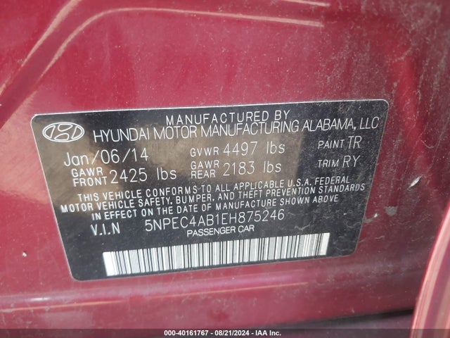 5NPEC4AB1EH875246 Hyundai Sonata Se 2.0t