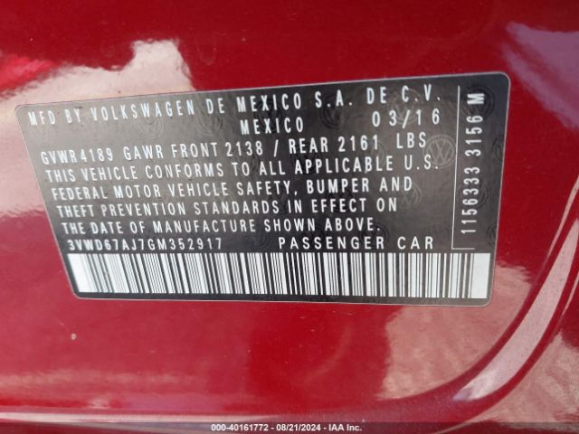 3VWD67AJ7GM352917 Volkswagen Jetta 1.4t Se