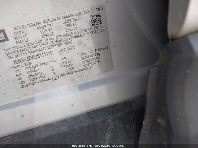 Chevrolet EQUINOX LT 2018 2GNAXJEV5J6111119 Image 9