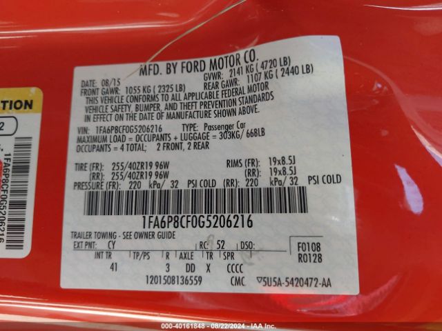 1FA6P8CF0G5206216 Ford Mustang Gt Premium