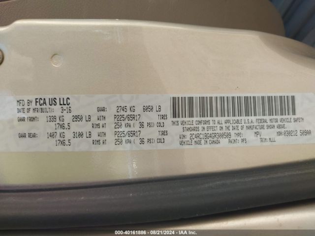 2C4RC1BG4GR300509 Chrysler Town & Country Touring