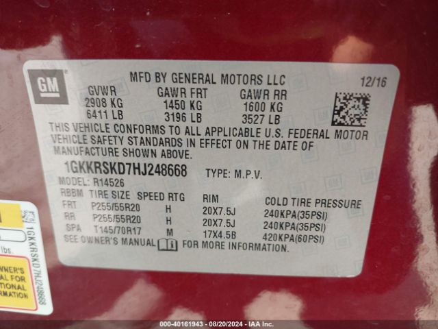 1GKKRSKD7HJ248668 GMC Acadia Limited
