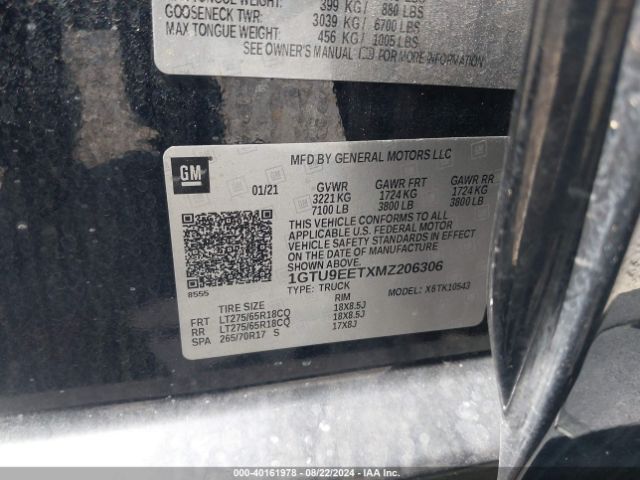1GTU9EETXMZ206306 GMC Sierra 1500 4wd  Short Box At4