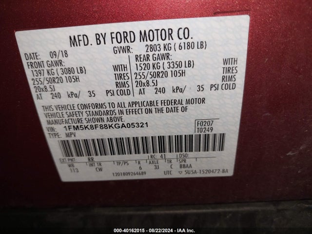 Ford Explorer Limited 2019 1FM5K8F88KGA05321 Image 9