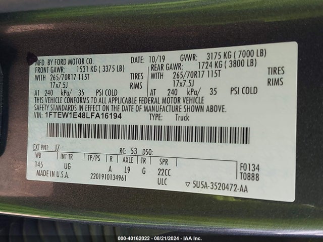 Ford F-150 Xlt 2020 1FTEW1E48LFA16194 Image 9