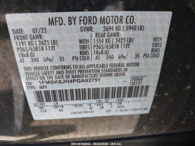 1FMSK8JH4PGA92751 Ford Explorer Timberline