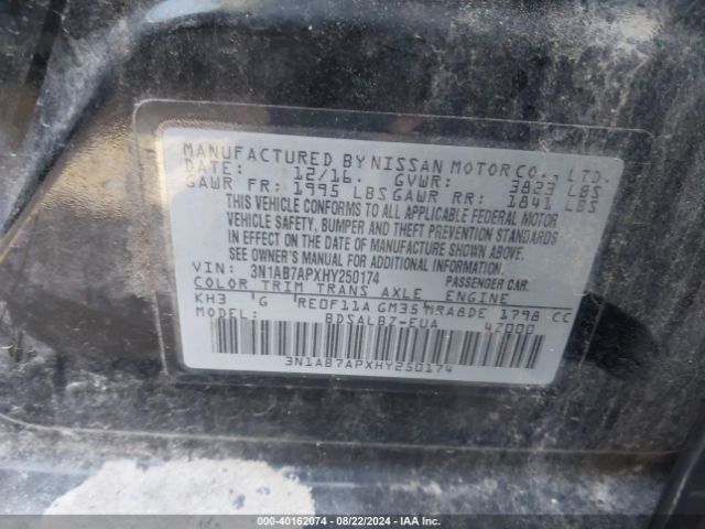 3N1AB7APXHY250174 Nissan SENTRA S