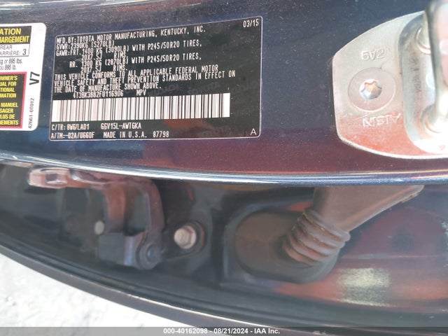 Toyota Venza Limited V6 2015 4T3BK3BB2FU116906 Image 9