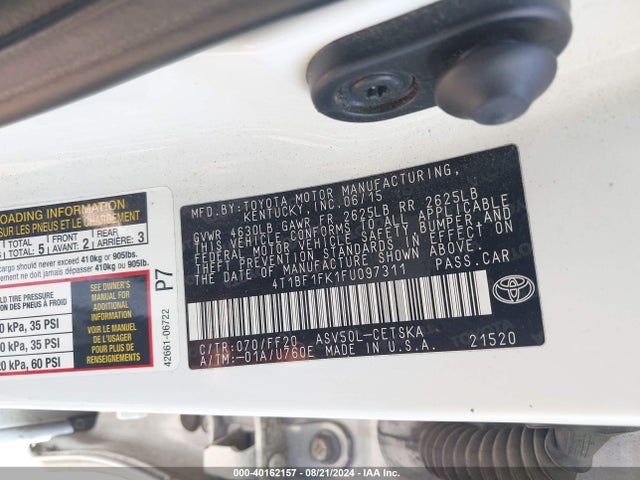 Toyota CAMRY SE 2015 4T1BF1FK1FU097311 Image 9