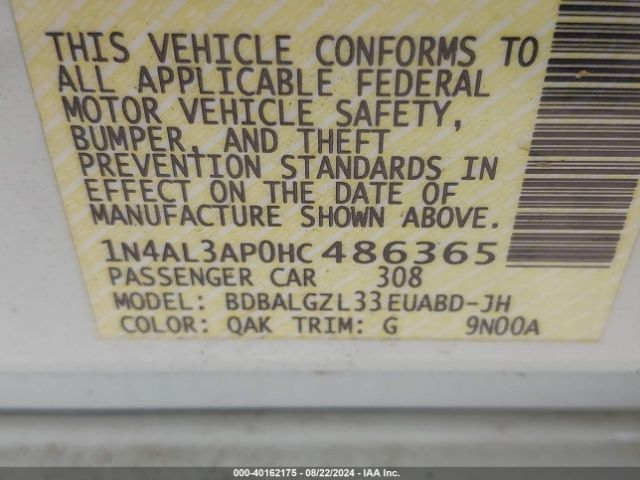 1N4AL3APOHC486365 Nissan Altima 2.5/s/sv/sl/sr