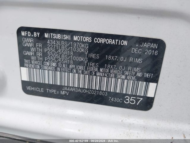 JA4AR3AU0HZ021803 Mitsubishi Outlander Sport 2.0 Es