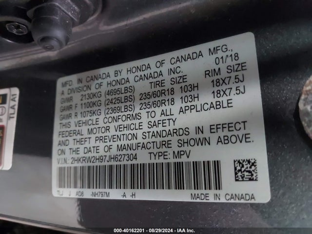 Honda Cr-v Touring 2018 2HKRW2H97JH627304 Image 9