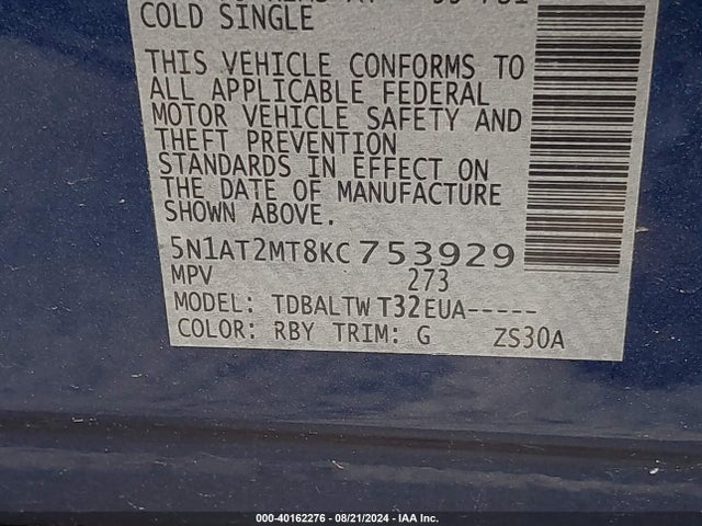 Nissan ROGUE SV 2019 5N1AT2MT8KC753929 Image 9