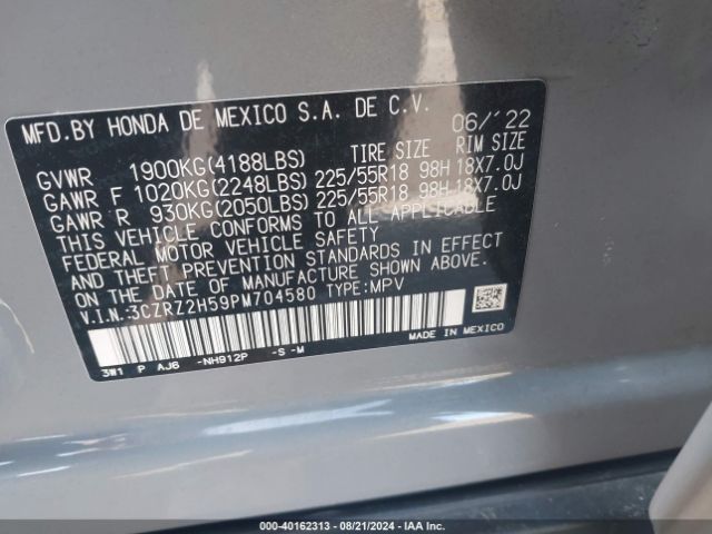 3CZRZ2H59PM704580 Honda Hr-v Awd Sport