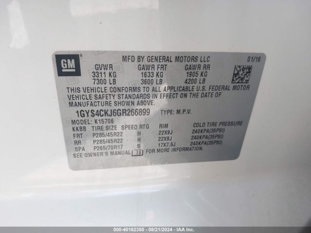 1GYS4CKJ6GR266899 Cadillac Escalade Premium Collection