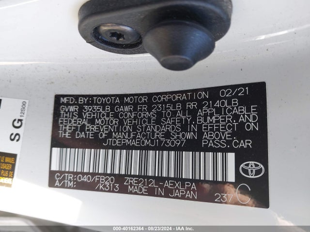 Toyota COROLLA LE 2021 JTDEPMAE0MJ173097 Image 9