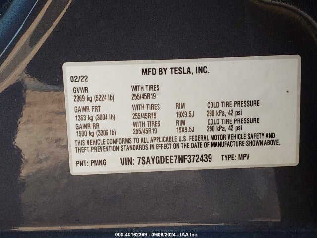 2022 TESLA MODEL Y 7SAYGDEE7NF372439 Photo 8