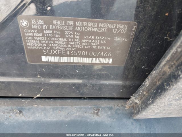 2008 BMW X5 5UXFE43598L007466 Photo 8