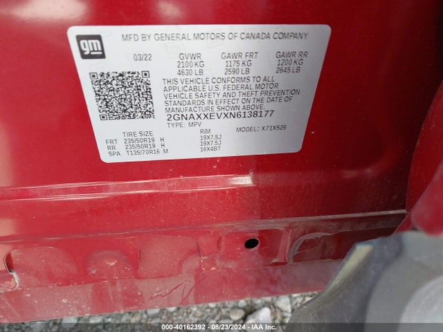 Chevrolet Equinox Awd Premier 2022 2GNAXXEVXN6138177 Image 9