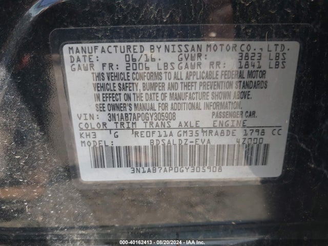 3N1AB7AP0GY305908 Nissan SENTRA SV