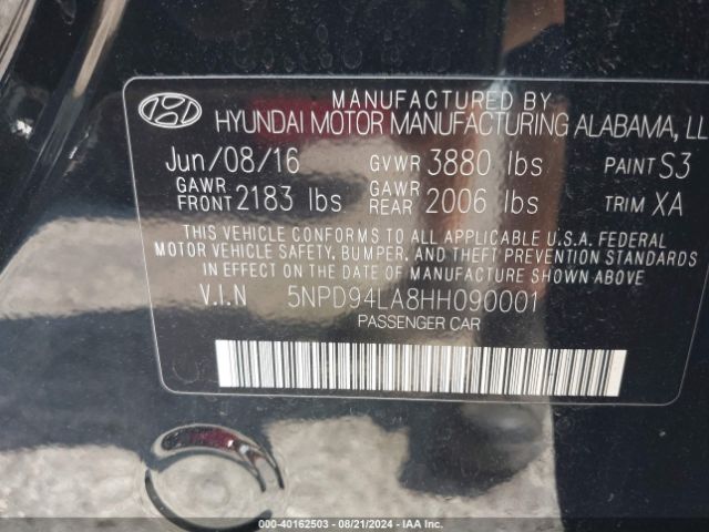 5NPD94LA8HH090001 Hyundai Elantra Eco