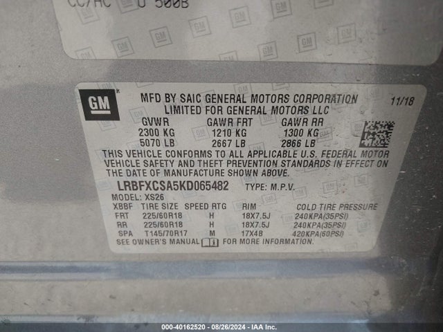 LRBFXCSA5KD065482 Buick Envision Fwd Essence