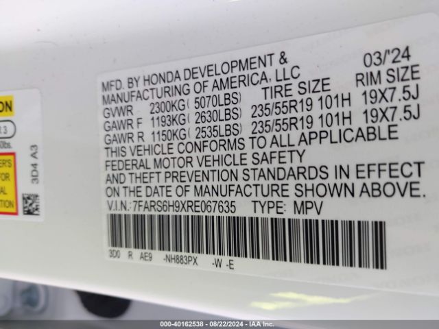 7FARS6H9XRE067635 Honda Cr-v Hybrid Sport Touring