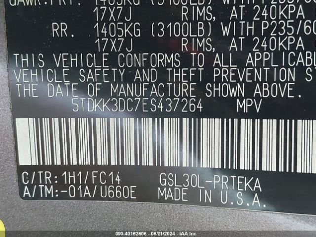 5TDKK3DC7ES437264 Toyota Sienna Le V6 8 Passenger