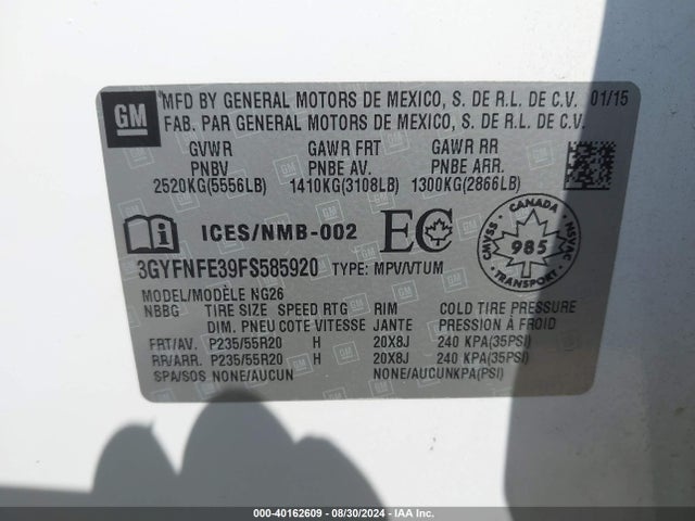 3GYFNFE39FS585920 Cadillac Srx Performance Collection