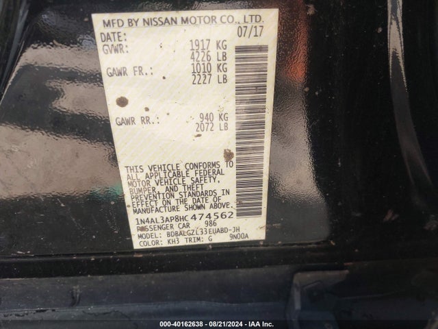 Nissan Altima 2.5 S 2017 1N4AL3AP8HC474562 Image 9