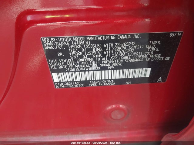 Toyota Rav4 Xle 2014 2T3WFREV4EW109839 Image 9