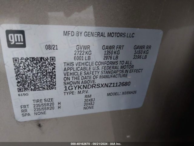 1GYKNDRSXNZ112680 Cadillac Xt5 Awd Premium Luxury