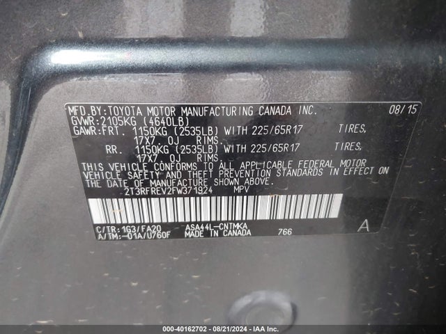 Toyota Rav4 Xle 2015 2T3RFREV2FW371924 Image 9