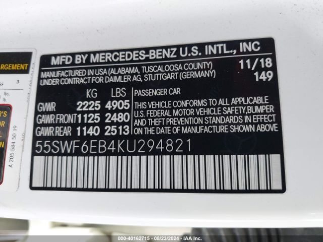 55SWF6EB4KU294821 Mercedes-Benz Amg C 43 4matic
