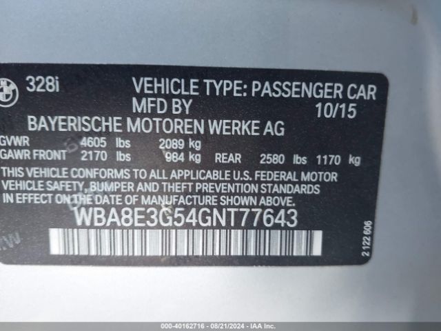 WBA8E3G54GNT77643 BMW 328i Xdrive