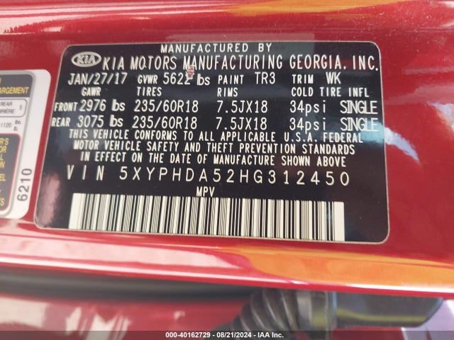 KIA Sorento 3.3l Ex 2017 5XYPHDA52HG312450 Image 9