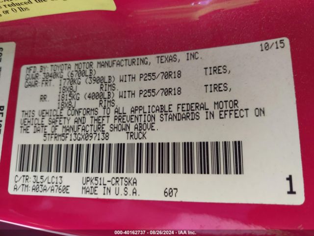 5TFRM5F13GX097138 Toyota Tundra Sr 4.6l V8